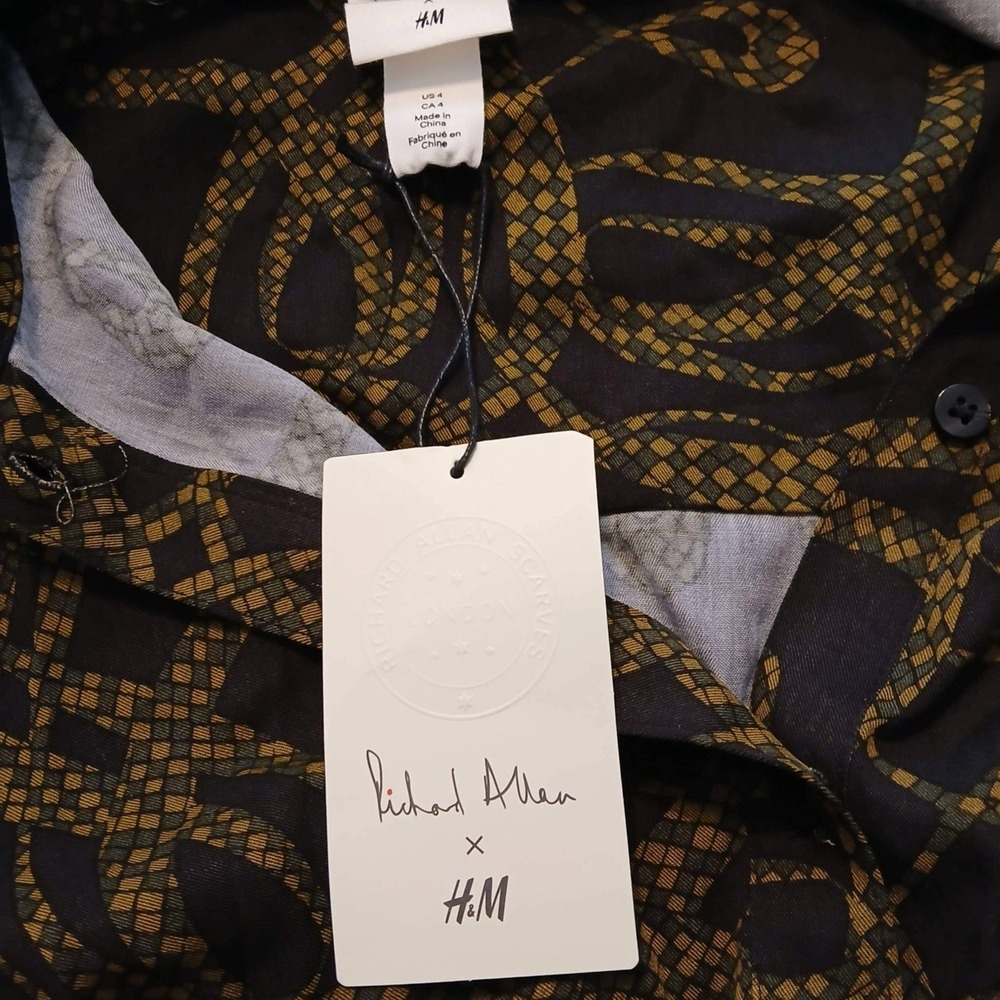 NWT Richard Allen x H&M Shirt Dress Black Yellow Geometric  Pockets Sz 4 Mod - Picture 11 of 13